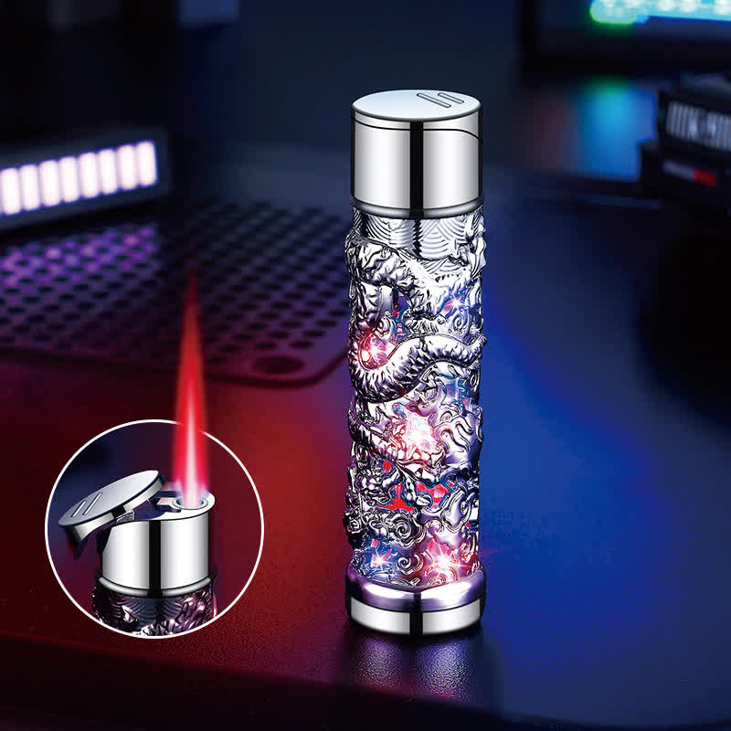 Dragon Creative LED Flash Cylindrical Refillable Butane Lighter - Silver - image 14