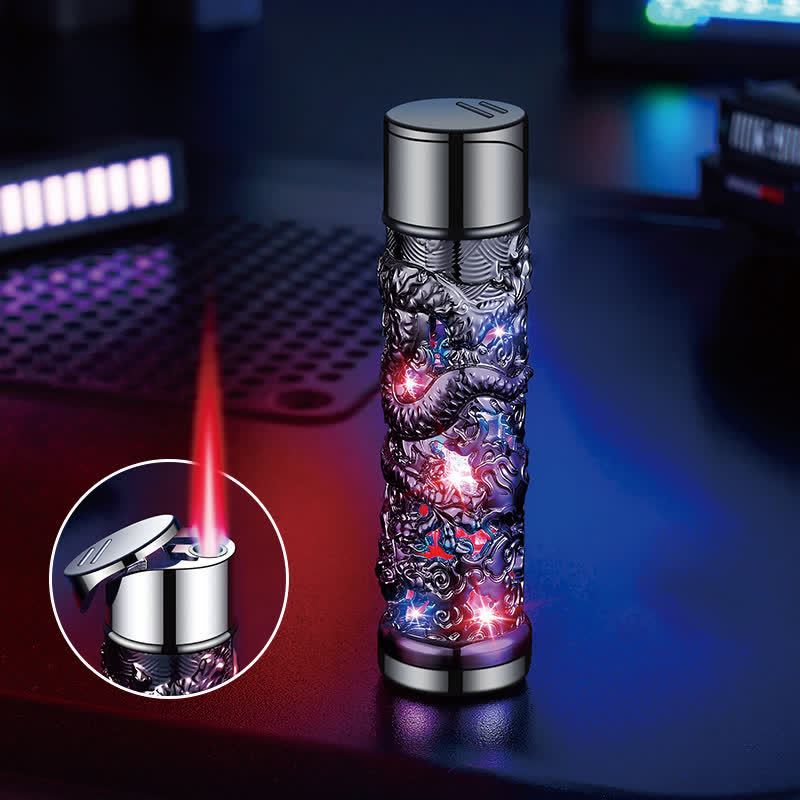 Dragon Creative LED Flash Cylindrical Refillable Butane Lighter - Black - image 11