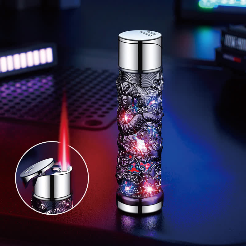 Dragon Creative LED Flash Cylindrical Refillable Butane Lighter - Black & Silver - image 12