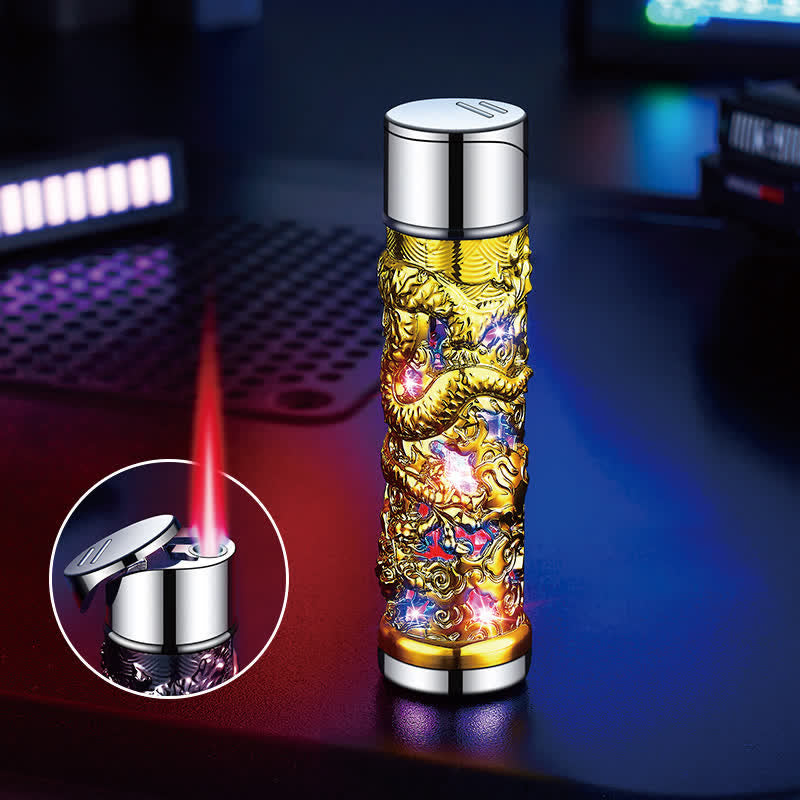 Dragon Creative LED Flash Cylindrical Refillable Butane Lighter - Gold & Silver - image 2