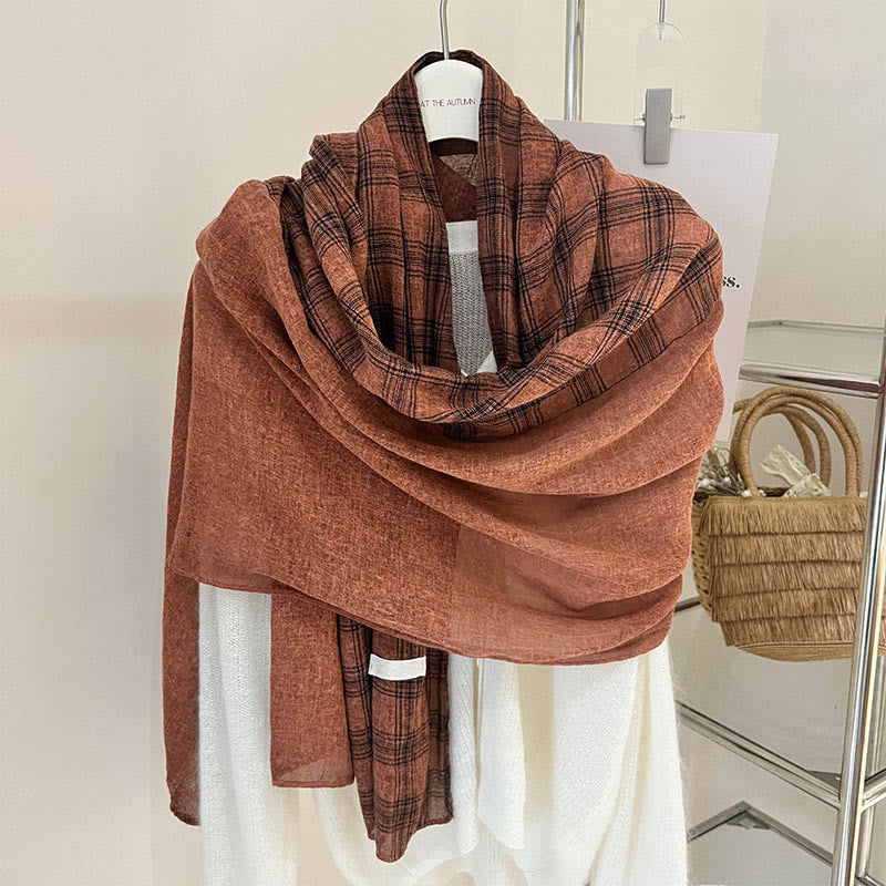 Soft Spring Linen Splicing Checked Thin Scarf - image 13