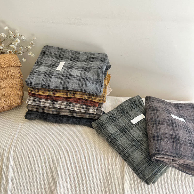 Soft Spring Linen Splicing Checked Thin Scarf - image 7
