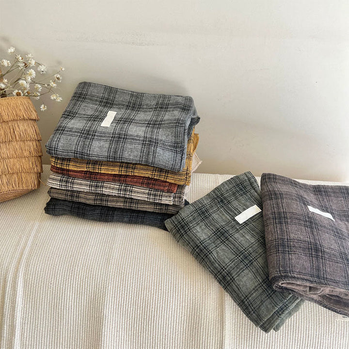 Soft Spring Linen Splicing Checked Thin Scarf - image 7