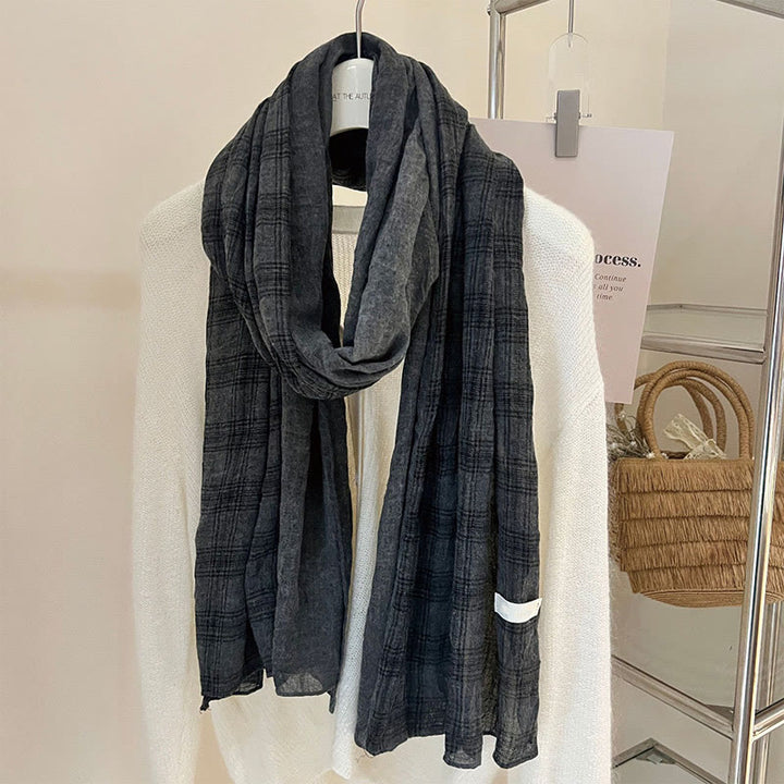Soft Spring Linen Splicing Checked Thin Scarf - #7 Black - image 18