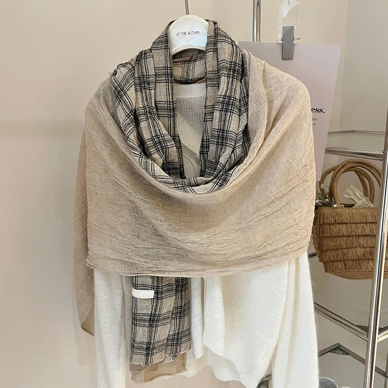 Soft Spring Linen Splicing Checked Thin Scarf - image 2