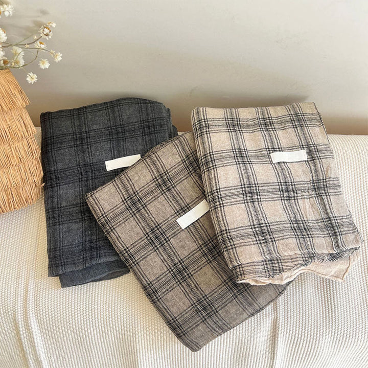 Soft Spring Linen Splicing Checked Thin Scarf - image 5