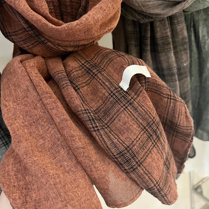 Soft Spring Linen Splicing Checked Thin Scarf - image 6
