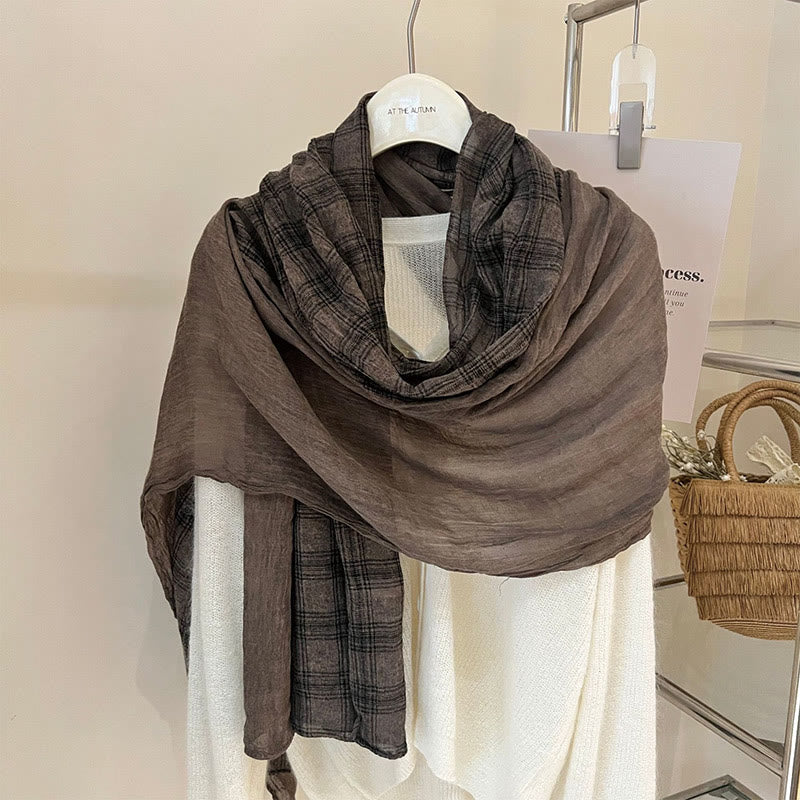 Soft Spring Linen Splicing Checked Thin Scarf - image 17