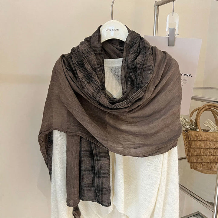 Soft Spring Linen Splicing Checked Thin Scarf - image 17