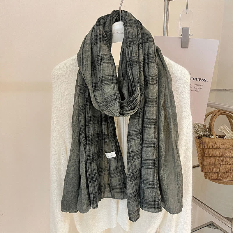 Soft Spring Linen Splicing Checked Thin Scarf - #5 DarkOliveGreen - image 14