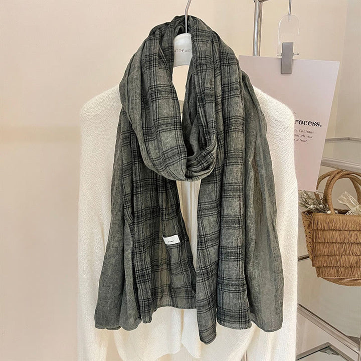 Soft Spring Linen Splicing Checked Thin Scarf - #5 DarkOliveGreen - image 14