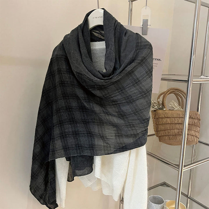Soft Spring Linen Splicing Checked Thin Scarf - image 19