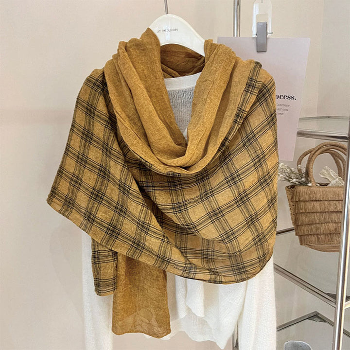 Soft Spring Linen Splicing Checked Thin Scarf - image 11