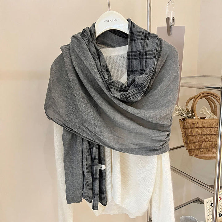 Soft Spring Linen Splicing Checked Thin Scarf - image 9