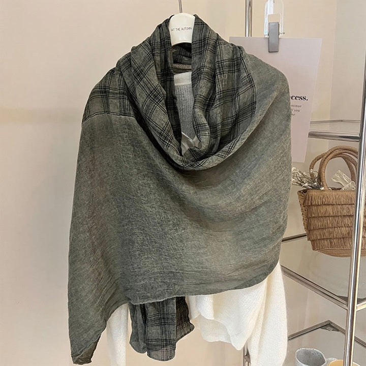 Soft Spring Linen Splicing Checked Thin Scarf - image 15