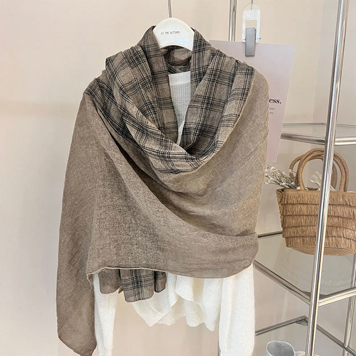 Soft Spring Linen Splicing Checked Thin Scarf - image 21