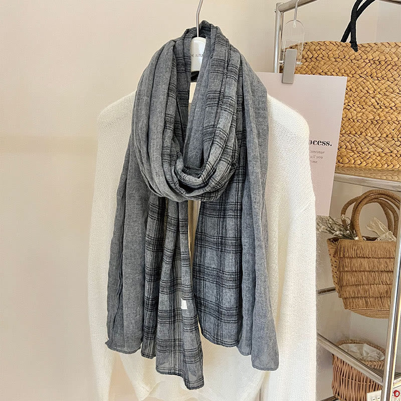Soft Spring Linen Splicing Checked Thin Scarf - #2 LightGray - image 8