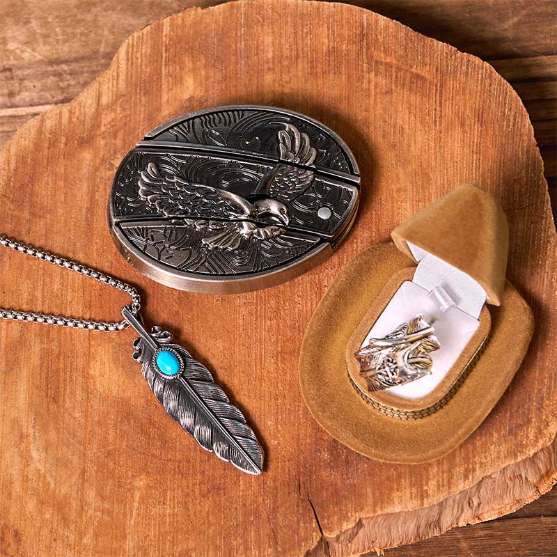 Eagle DIY Hidden Knife Belt Buckle With Feather Ring Bundle Set - Eagle & Feather - Without Belt - Not Include Belt - image 1