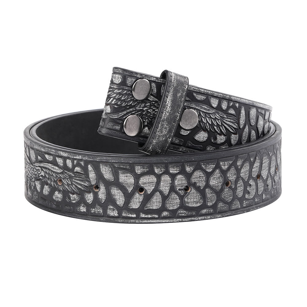 Men's Black Crocodile Print Pattern Eagle DIY Leather Belt - 46 - image 0
