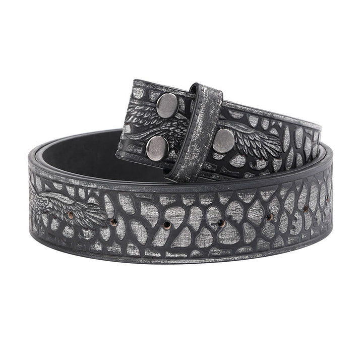 Men's Black Crocodile Print Pattern Eagle DIY Leather Belt - 46 - image 0