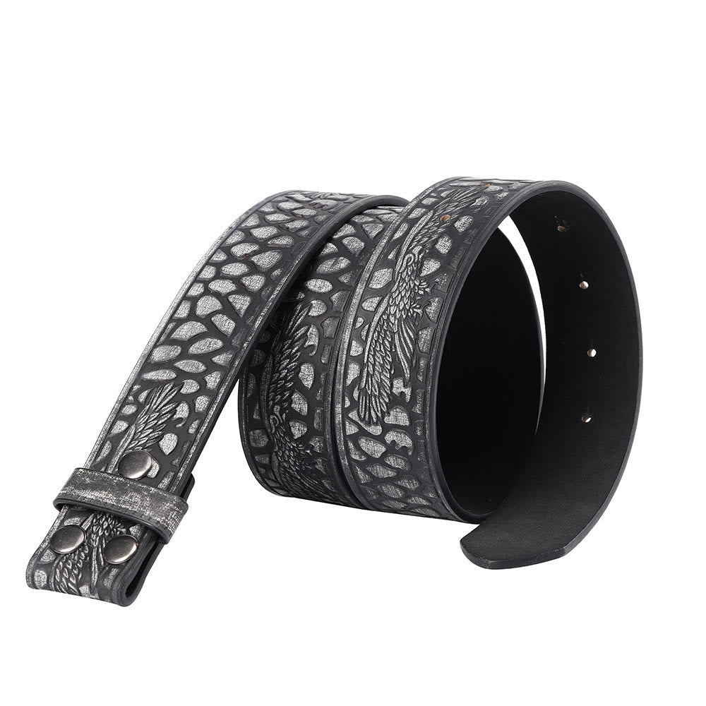 Men's Black Crocodile Print Pattern Eagle DIY Leather Belt - image 1