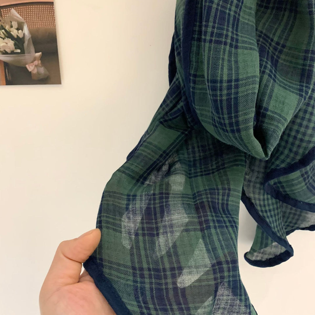 Spring Soft Cotton And Linen Plaid Thin Scarf - image 2