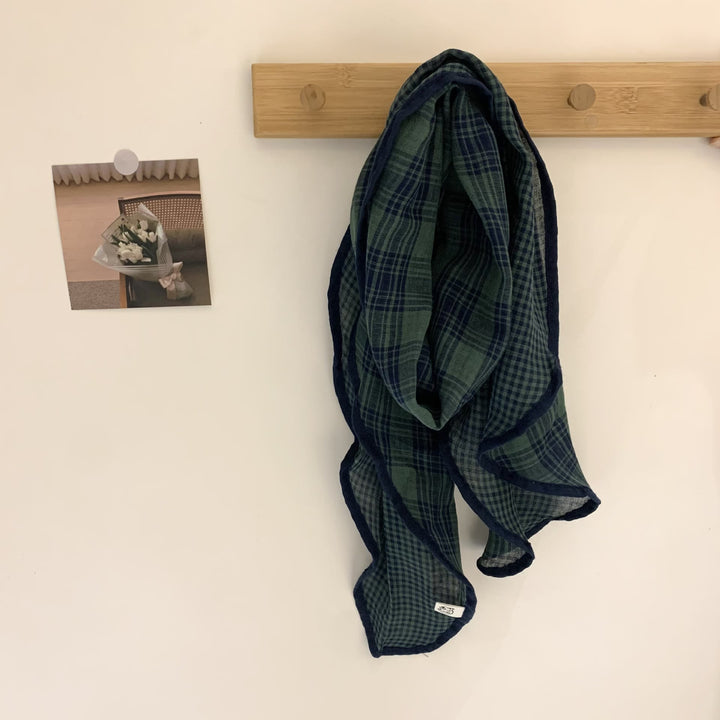Spring Soft Cotton And Linen Plaid Thin Scarf - #1 DarkGreen - image 1