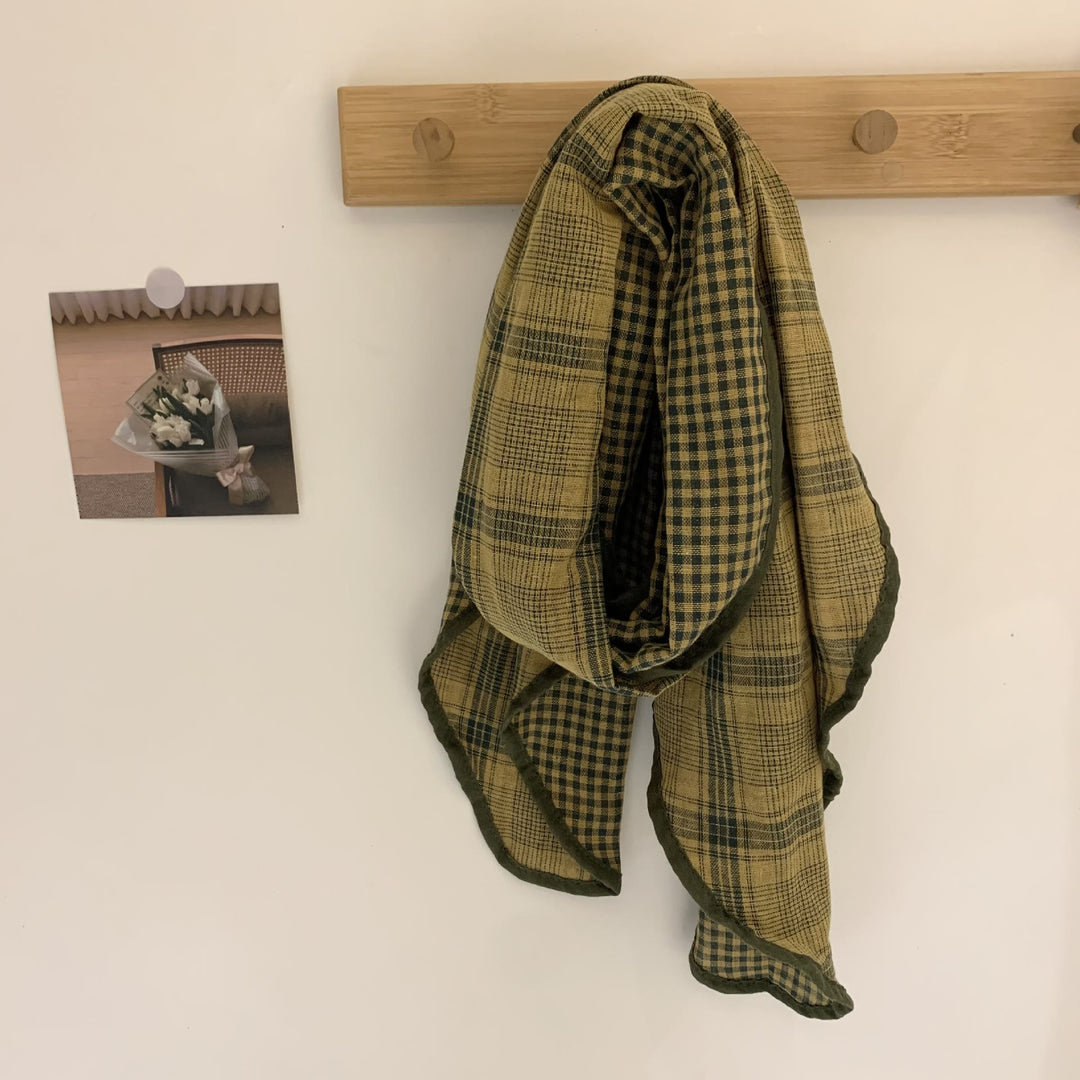 Spring Soft Cotton And Linen Plaid Thin Scarf - #4 Khaki - image 5