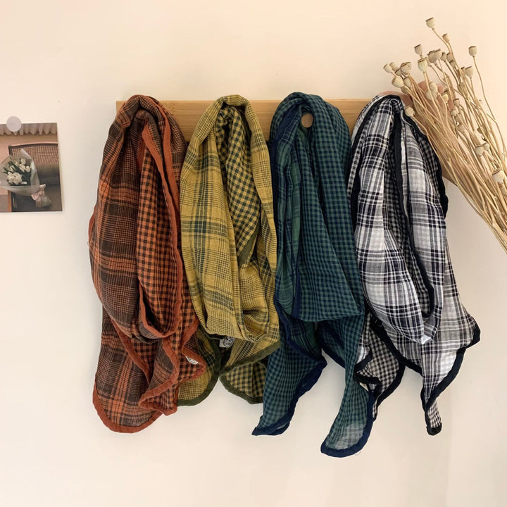 Spring Soft Cotton And Linen Plaid Thin Scarf - image 0