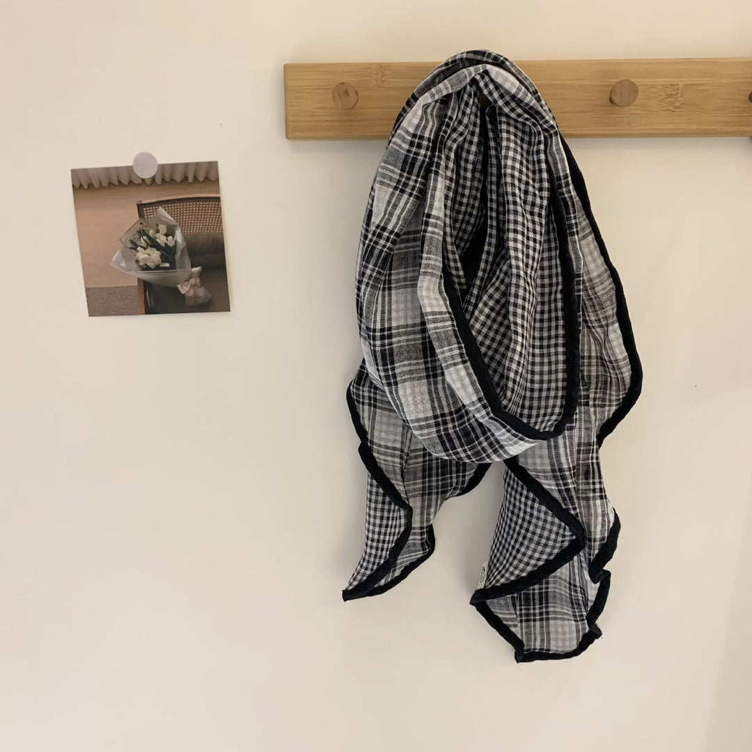 Spring Soft Cotton And Linen Plaid Thin Scarf - #2 Black - image 3
