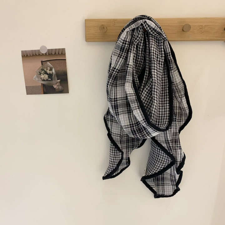 Spring Soft Cotton And Linen Plaid Thin Scarf - #2 Black - image 3