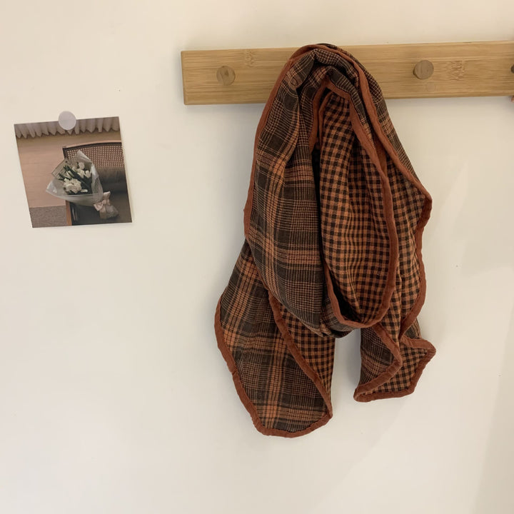 Spring Soft Cotton And Linen Plaid Thin Scarf - #3 Chocolate - image 4