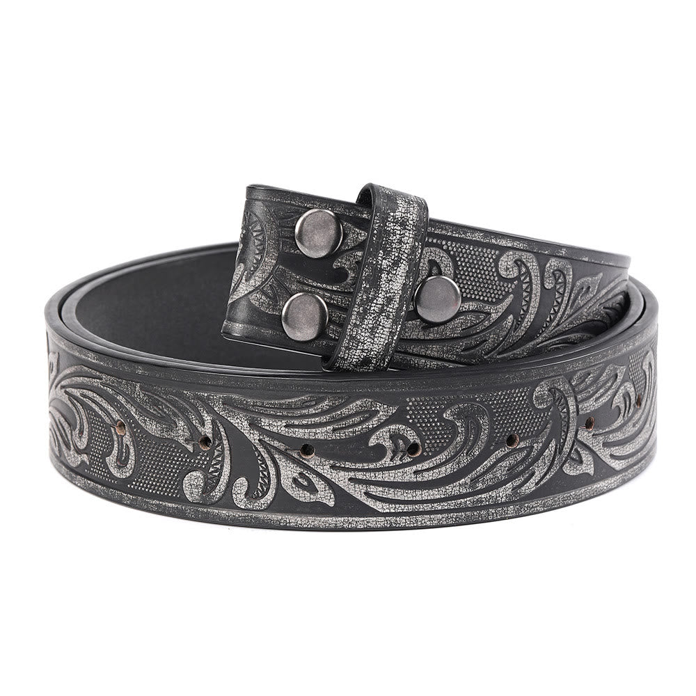 Men's Black Floral Pattern DIY Leather Belt - 46 - image 0