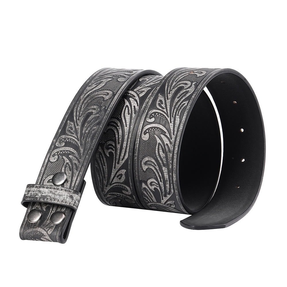 Men's Black Floral Pattern DIY Leather Belt - image 1