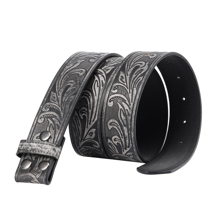 Men's Black Floral Pattern DIY Leather Belt - image 1