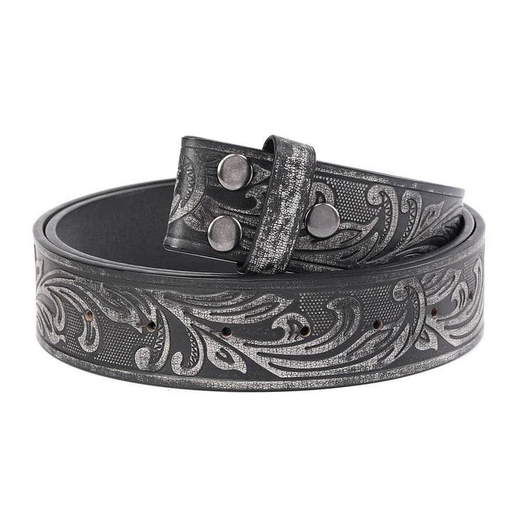 Men's Black Floral Pattern DIY Leather Belt - 46 - image 0