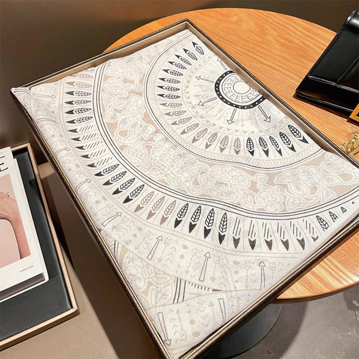 White Ethnic Artistic Printed Cotton And Linen Thin Scarf - image 2