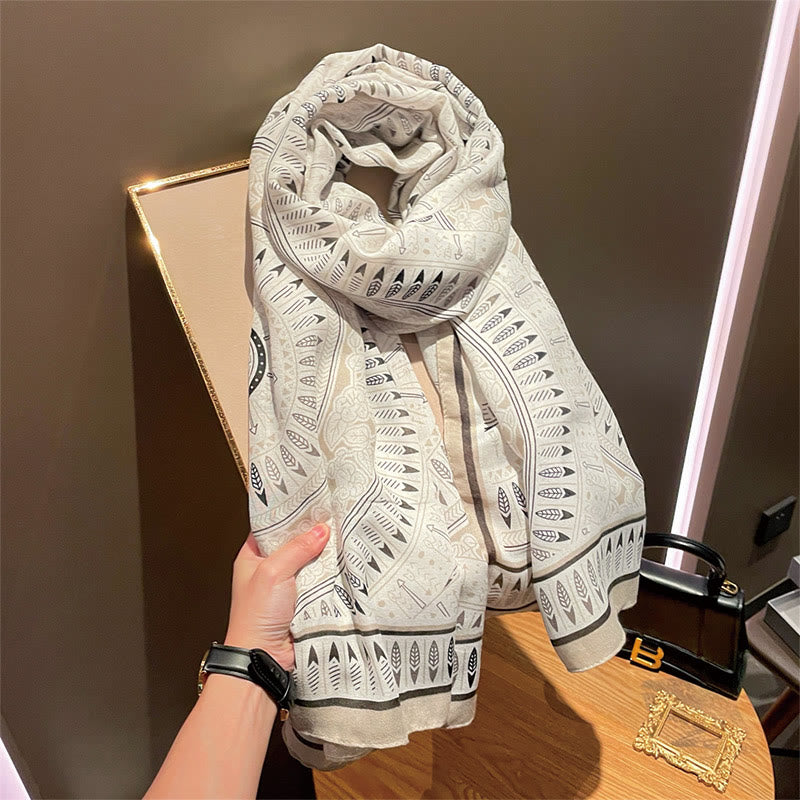 White Ethnic Artistic Printed Cotton And Linen Thin Scarf - Ethnic Soft Scarf - image 0