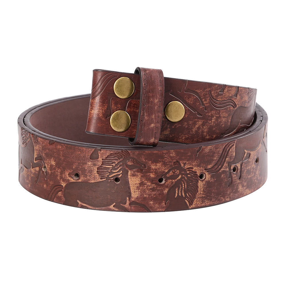 Men's Brown Horse Pattern DIY Leather Belt - 46 - image 0