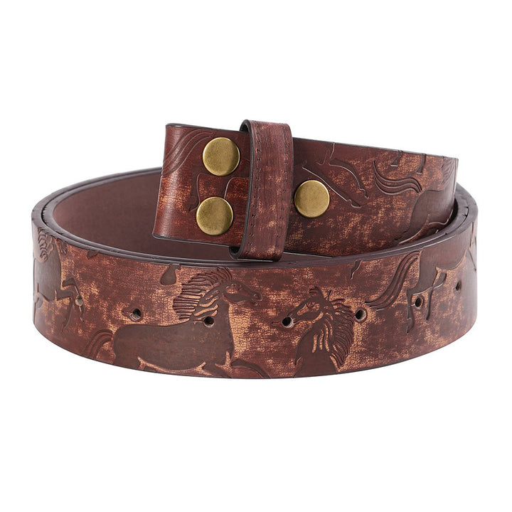 Men's Brown Horse Pattern DIY Leather Belt - 46 - image 0