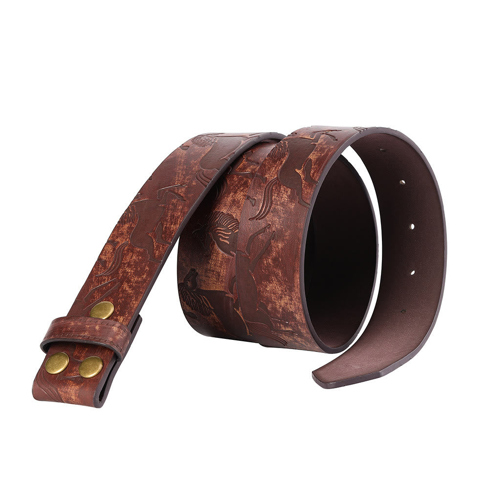 Men's Brown Horse Pattern DIY Leather Belt - image 1