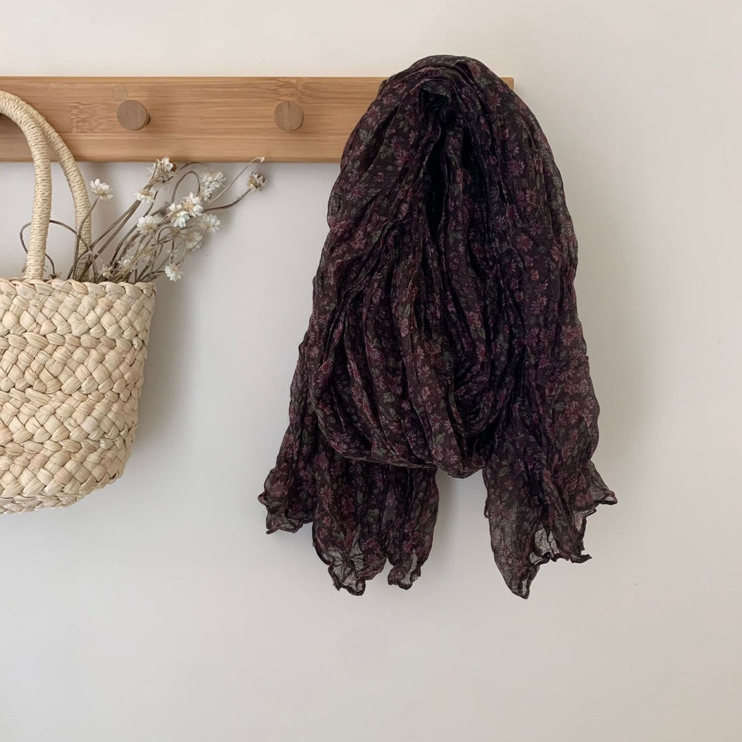 Vintage Pleated Printed Cotton And Linen Thin Scarf - #11 Sienna - image 14