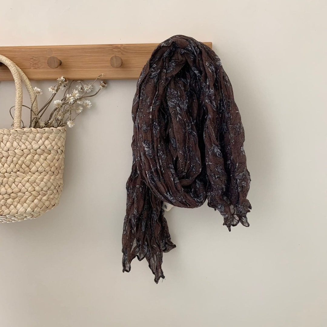 Vintage Pleated Printed Cotton And Linen Thin Scarf - #5 SaddleBrown - image 8