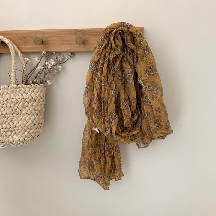 Vintage Pleated Printed Cotton And Linen Thin Scarf - #4 Goldenrod - image 7