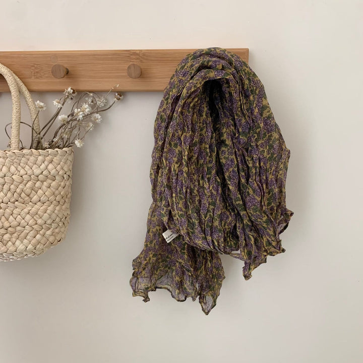 Vintage Pleated Printed Cotton And Linen Thin Scarf - #7 MediumOrchid - image 10