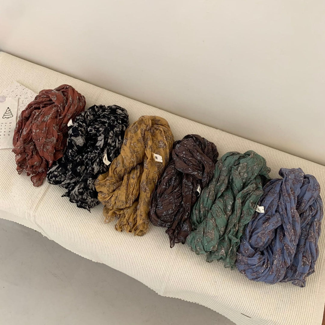 Vintage Pleated Printed Cotton And Linen Thin Scarf - image 3