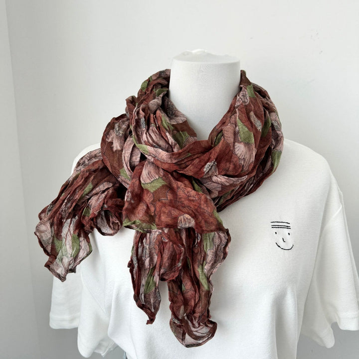 Vintage Pleated Printed Cotton And Linen Thin Scarf - #22 DarkRed - image 25