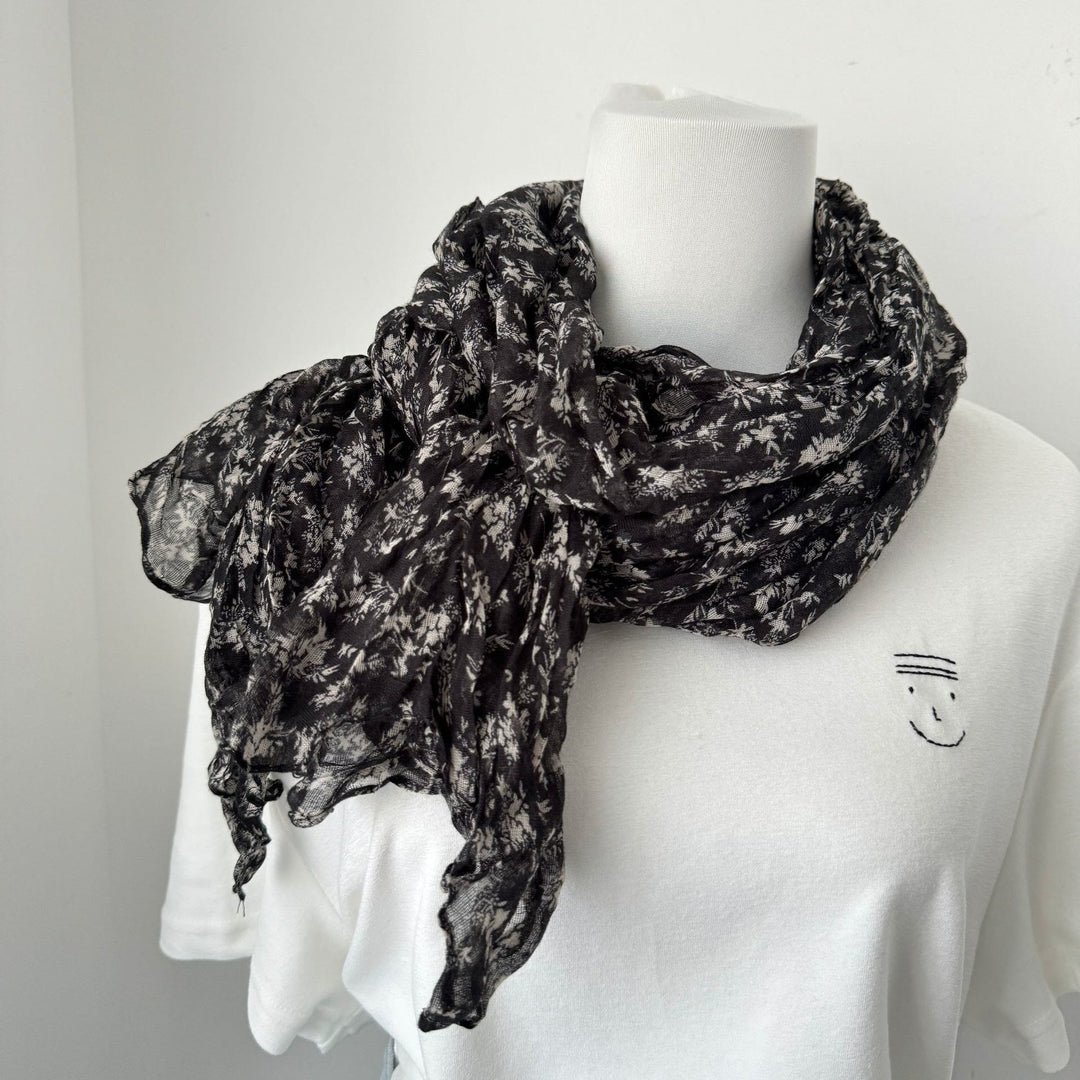 Vintage Pleated Printed Cotton And Linen Thin Scarf - #14 DarkSlateGray - image 17