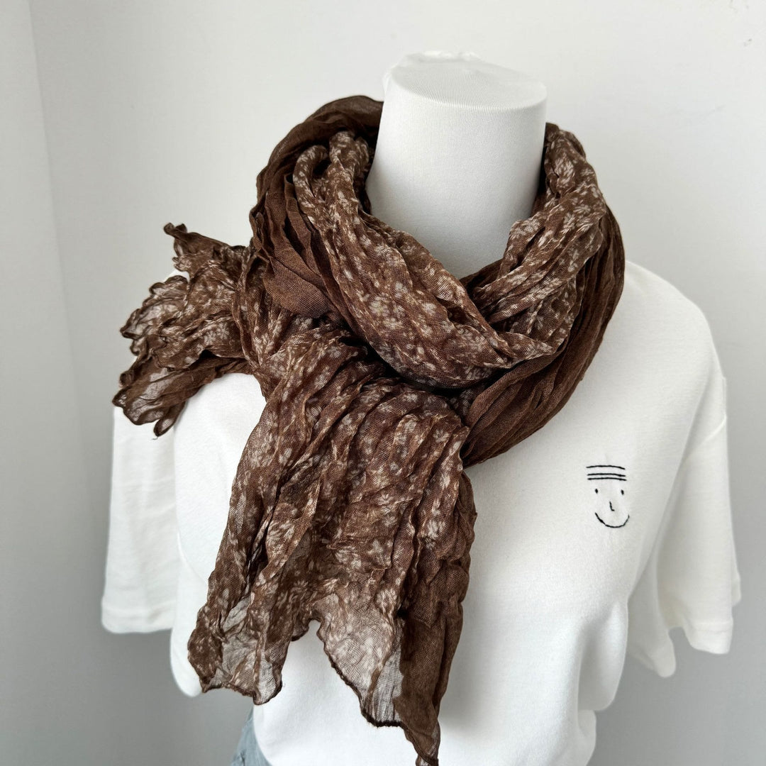 Vintage Pleated Printed Cotton And Linen Thin Scarf - #16 Maroon - image 19
