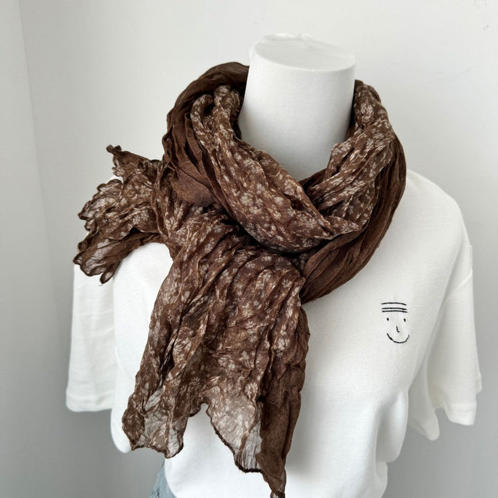 Vintage Pleated Printed Cotton And Linen Thin Scarf - #16 Maroon - image 19